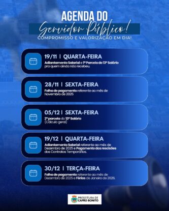 Prefeitura de Capão Bonito divulga Agenda do Servidor com cronograma completo de pagamentos 
