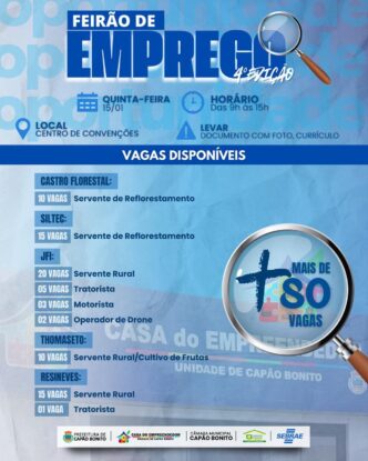 Grande Feirão de Empregos oferece 81 vagas no setor florestal e rural em Capão Bonito