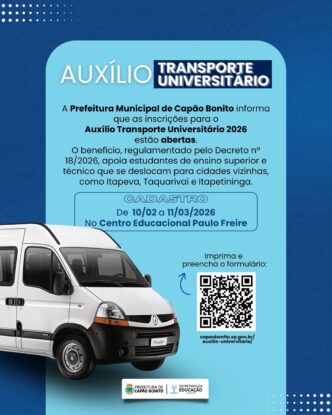 Pré-inscrições abertas para o Auxílio Transporte Universitário 2026 em Capão Bonito