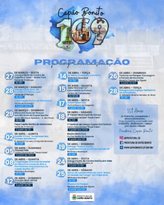 Capão Bonito celebra 169 anos com programação especial repleta de cultura, esporte, turismo e entregas de obras