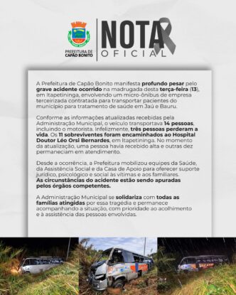 PREFEITURA DE CAPÃO BONITO PRESTA ASSISTÊNCIA ÀS VÍTIMAS DE ACIDENTE COM MICRO-ÔNIBUS NA SP-127